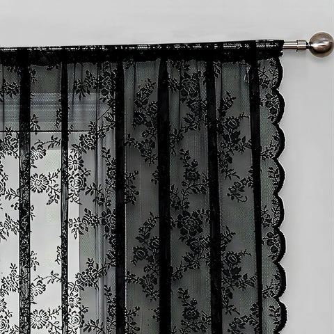1pc Romantic Lace Sheer Curtain, Flower Lace Window Curtains for Living Room Bedroom Home Decor, Window Screening Rod Pocket