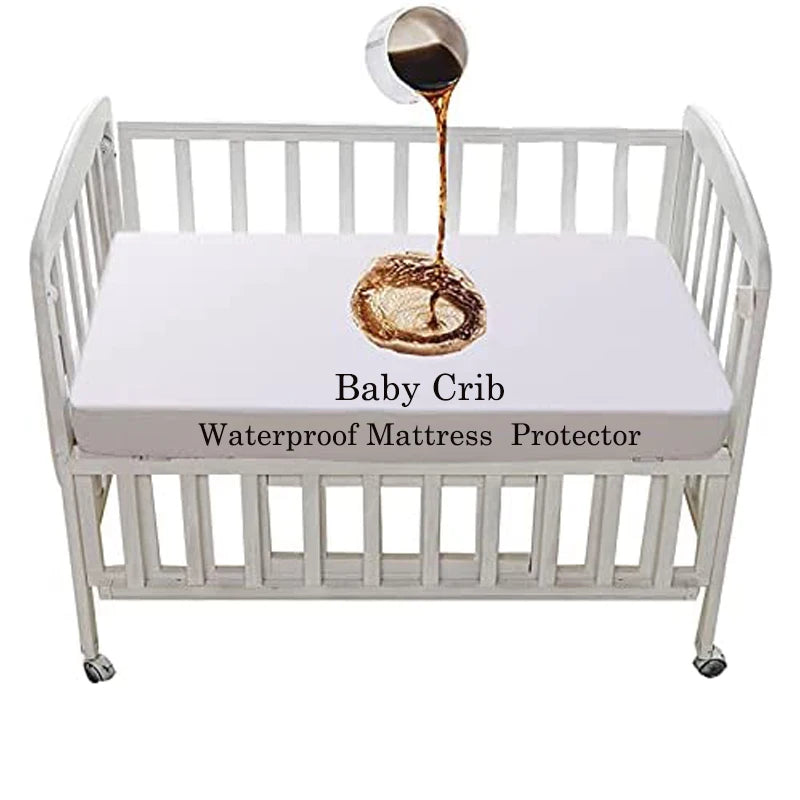 1pc Crib Mattress Protector Smooth Waterproof Mattress Cover Washable Anti Mites Bed Cover