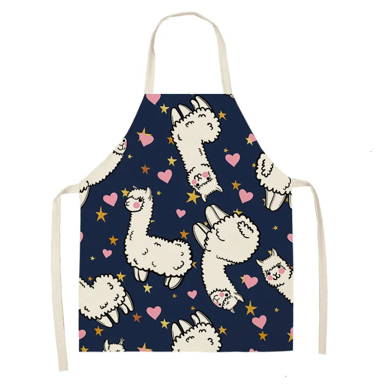 Alpaca Llama Cactus Printed Cotton Linen Sleeveless Aprons Kitchen Women Pinafore Home Cooking Baking Waist Bib Fartuchy Tablier
