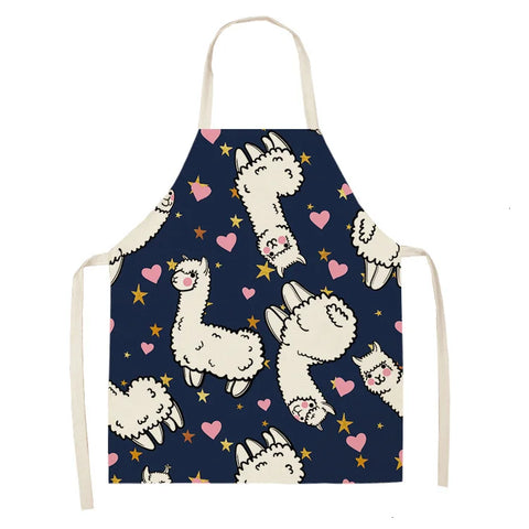 Alpaca Llama Cactus Printed Cotton Linen Sleeveless Aprons Kitchen Women Pinafore Home Cooking Baking Waist Bib Fartuchy Tablier