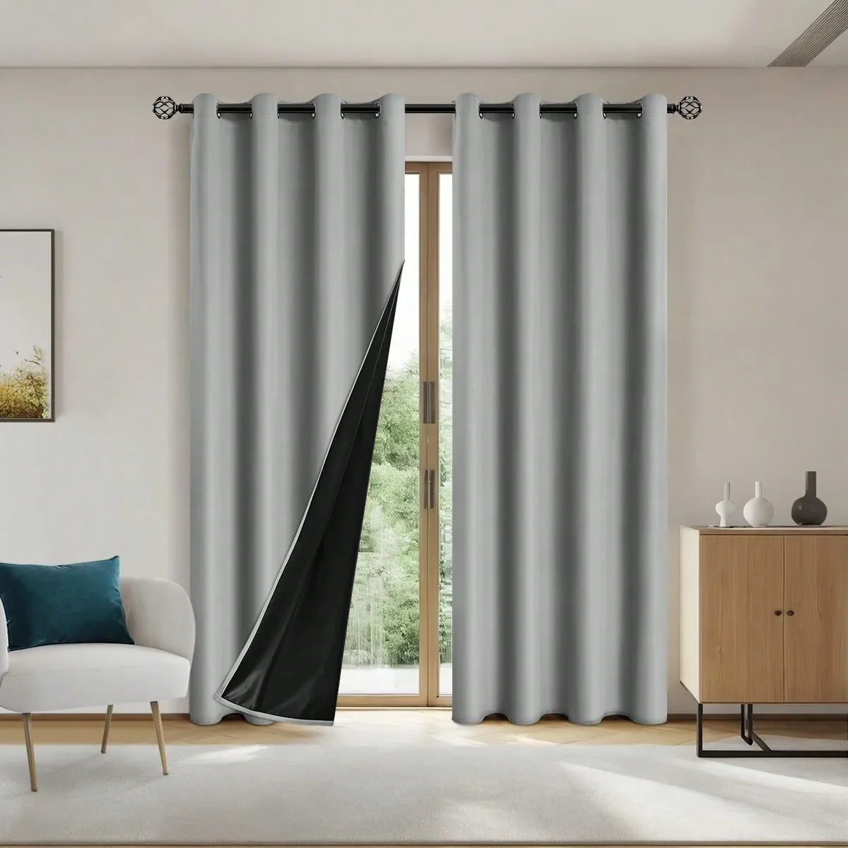 1pc Solid 100% Blackout Curtains with Grommets, Total Privacy Drapes for Bedroom, Beautiful Curtains for Living Room
