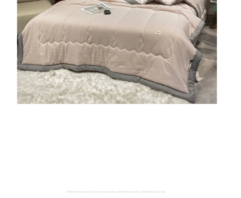Japan Style Summer Quilt Soft Breathable Quilted Duvet Queen Skin Friendly WashableThin Comforter Lightweight Blanket 180x220