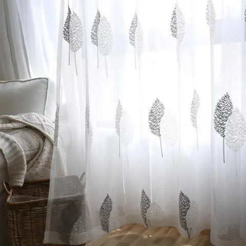 1PC Tree White Sheer Tulle Curtains for Living Room Balcony Bedroom Translucent Modern Embroidered Curtain Gauze Window Screen