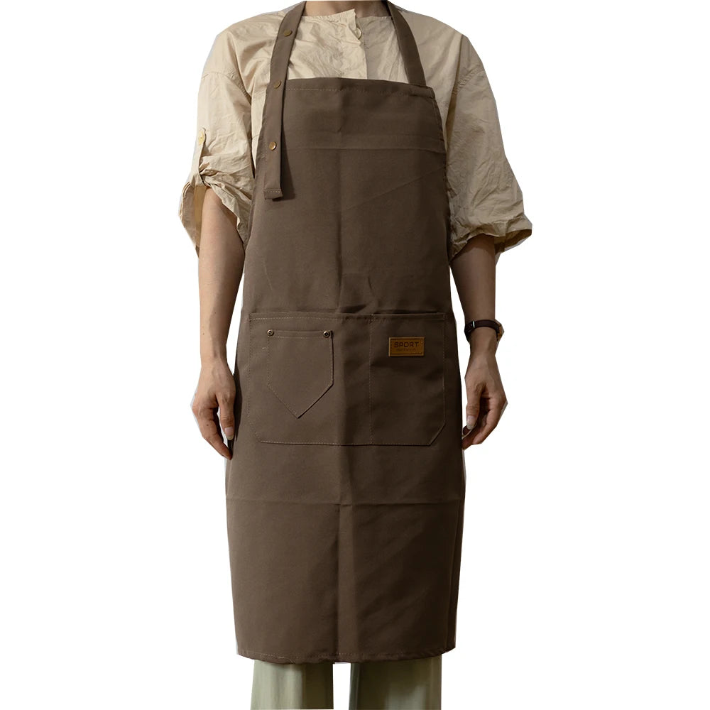 Fashion Unisex Work Apron For Men Canvas Black Apron Bib Adjustable Cooking Kitchen Aprons For Woman With Tool Pockets