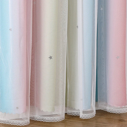 Rainbow Hollow-Out Star Blackout Curtains for Girl Kid Nursery Bedroom and Living Room Double Layer Window Cute Grommet Curtains