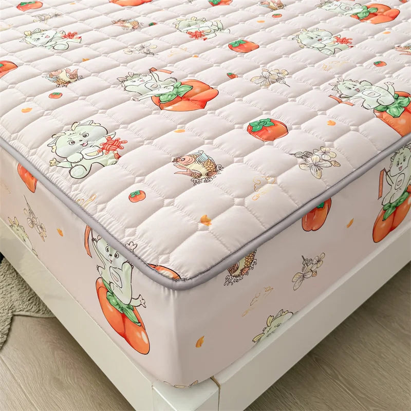 Adorable Quilted Washed Cotton Fitted Mattress Cover - Super Cute Girl's Design, Hypoallergenic