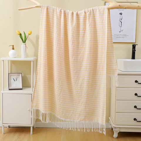 100x180CM Cotton Turkish Beach Towel Sauna Spa Gym Sports Fitness Fringed Bath Towel Shawl Scarf Sang Travel Blanket