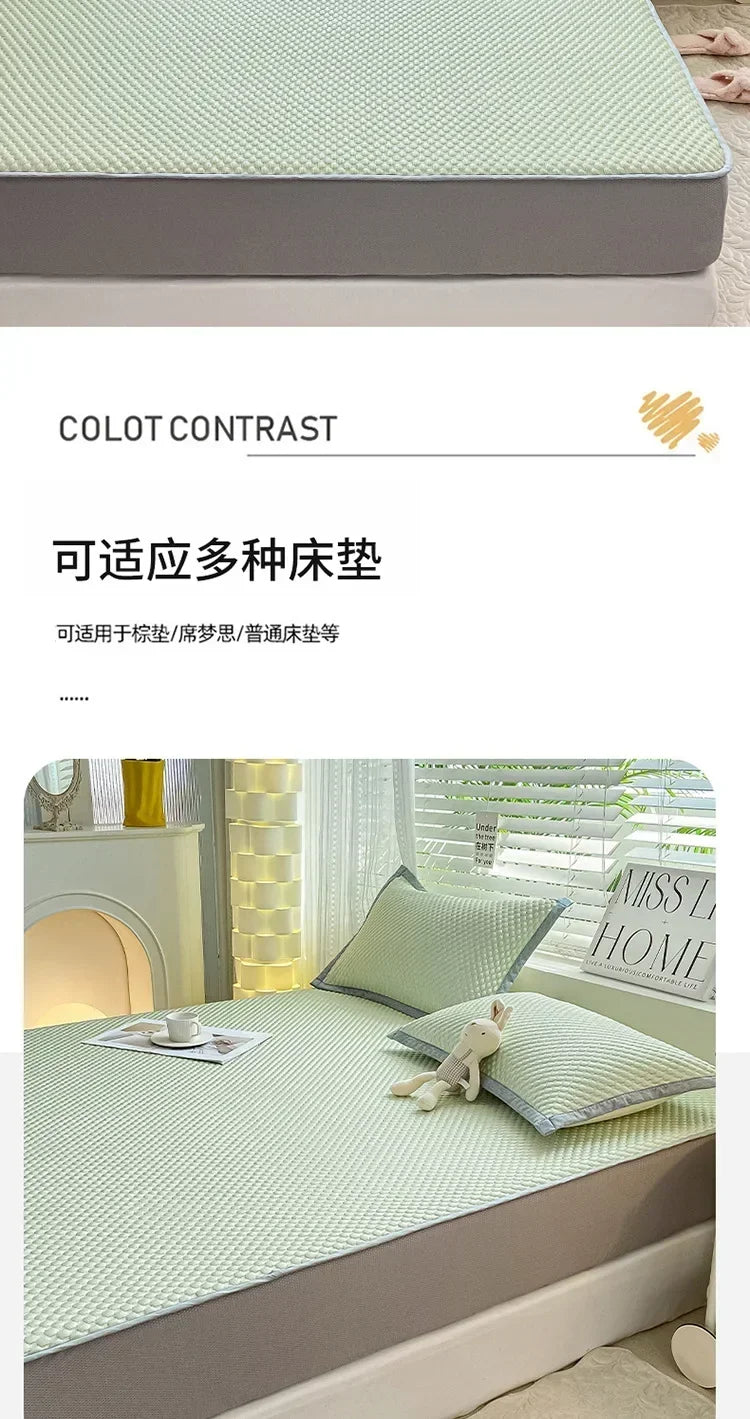 Summer Cooler Latex Bed Fitted Sheet Set Soft Air-conditioning Mat Bed Skirt Washable Solid Anti-slip Mattress Protector Cover