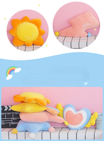 Stuffed Rainbow Cushion Girly Room Decor Moon Lightning Pillow Bay Window Lovely Weather Setting for Kids Bedroom Seat Pillow