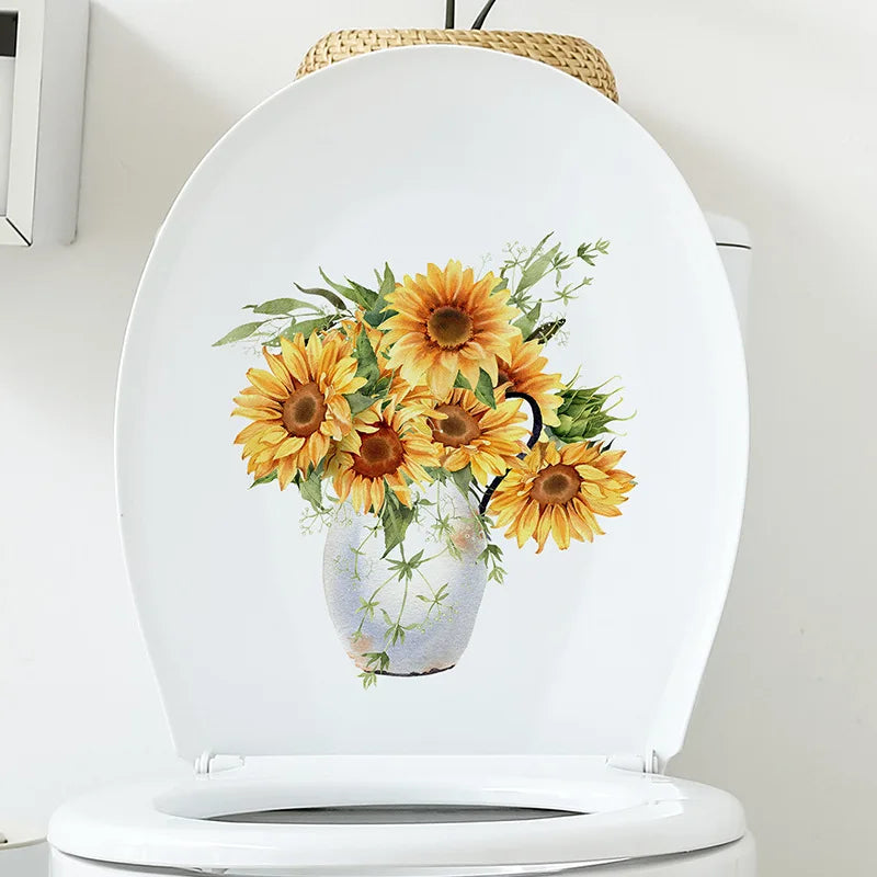 Green Plant Leaves Bathroom Toilet Sticker WC Closestool Wall Sticker Self Adhesive Mural Beautify Flower Home Decoration Decals