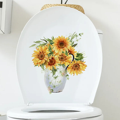 Green Plant Leaves Bathroom Toilet Sticker WC Closestool Wall Sticker Self Adhesive Mural Beautify Flower Home Decoration Decals