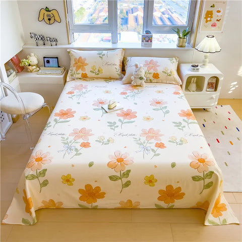 1pc Pure Cotton Bedsheet Floral Style Flat Sheet Single Sheets for Kids Adults Room Bed Linen sabana para cama (No Pillowcase)