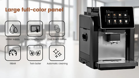 Mcilpoog WS817 -7"colorfAutomatic Espresso Machine with Milk Frother,  21 Flavors for Home & Office