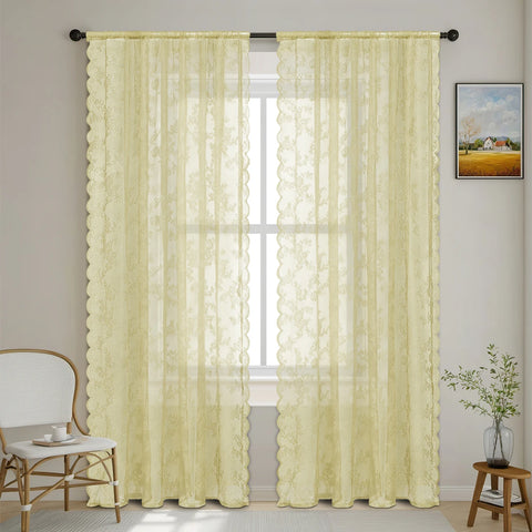 1pc Romantic Lace Sheer Curtain, Flower Lace Window Curtains for Living Room Bedroom Home Decor, Window Screening Rod Pocket