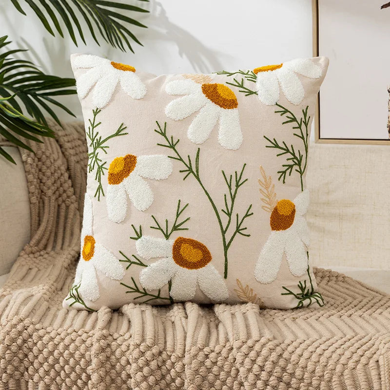 наволочки новог Cushion Cover Daisy Yellow Floral Geometric 45x45/30x50cm Blue Embroidery Soft Cozy Pillow Cover for Living Room