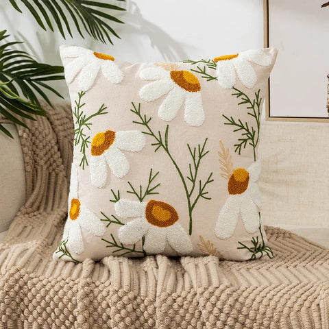 наволочки новог Cushion Cover Daisy Yellow Floral Geometric 45x45/30x50cm Blue Embroidery Soft Cozy Pillow Cover for Living Room