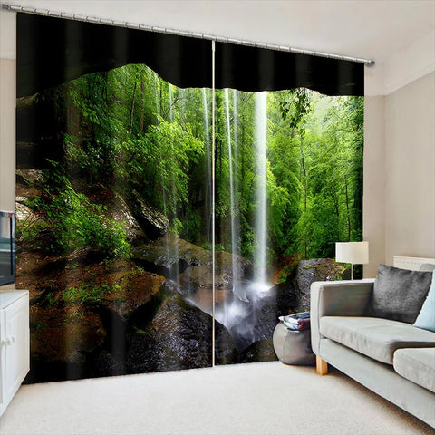 Rainforest Waterfall Print Blackout Curtain Tropical Plants Scenery Window Drapes Living Room Bedroom Nature - Themed Home Decor