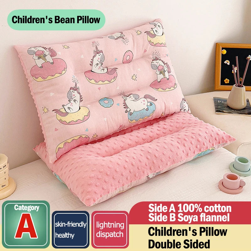 Soft Baby Pillow with Adorable Cartoon Print, Cotton and Microfiber Filling, Gentle Fabric, All-Season Comfort Soothing Cushion