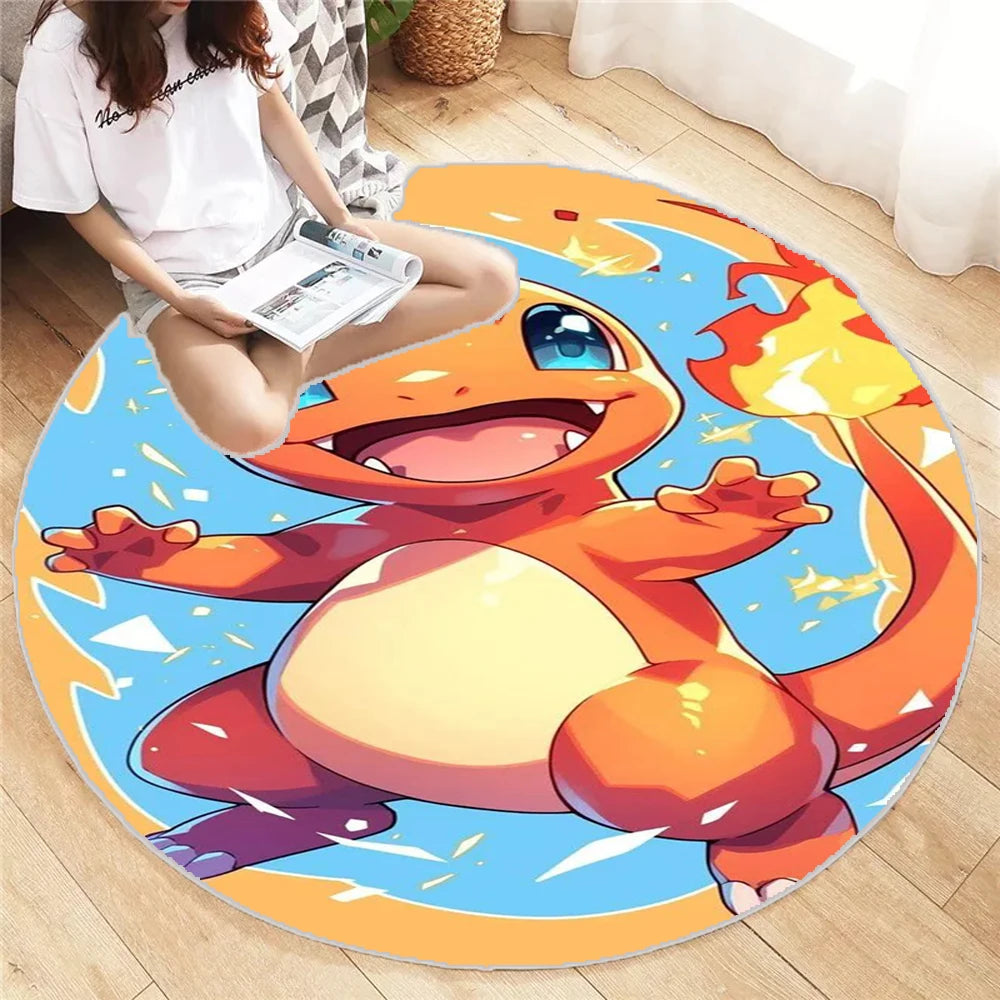 MINISO Charmander Pokemon Round Mat Cartoon Living Room Bedroom Kitchen Balcony Rugs Non-Slip Yoga Carpet Cute Home Decor Gift