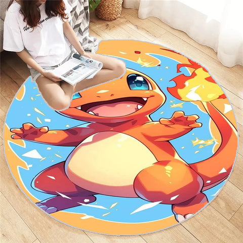 MINISO Charmander Pokemon Round Mat Cartoon Living Room Bedroom Kitchen Balcony Rugs Non-Slip Yoga Carpet Cute Home Decor Gift