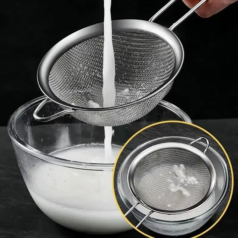 Mesh Filter Sieve Stainless Steel Slotted Spoon Kitchen Set of 3 Fine Strainers Long Handle for Cooking Sifting and Frying