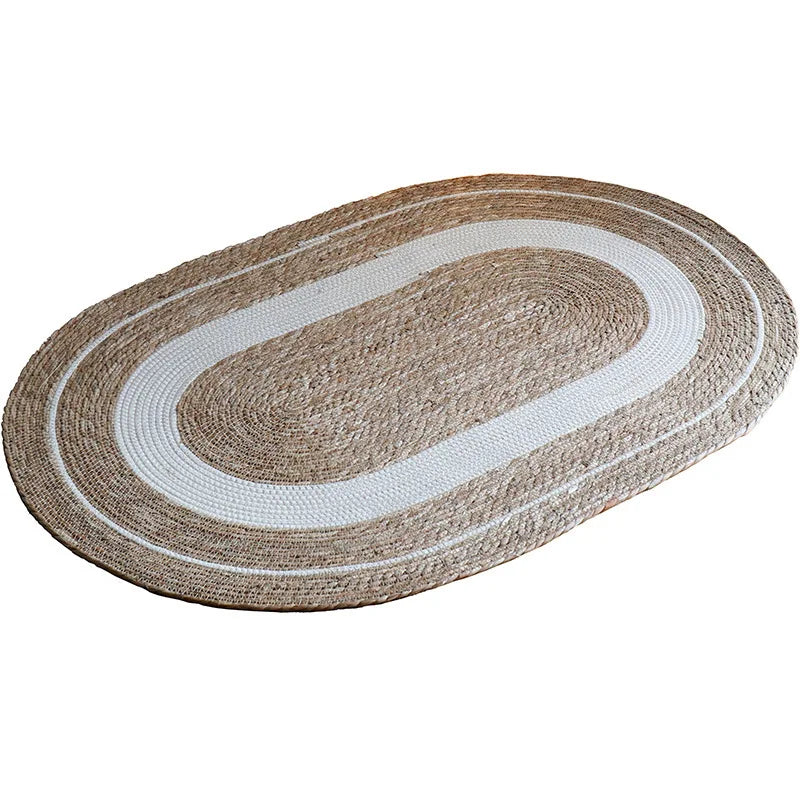 HeMu-Woven Rattan Round Carpets for Living Room, Bedroom Straw Rugs, Natural Plants Floor Mats, Bedside Garden Table Grass Mat