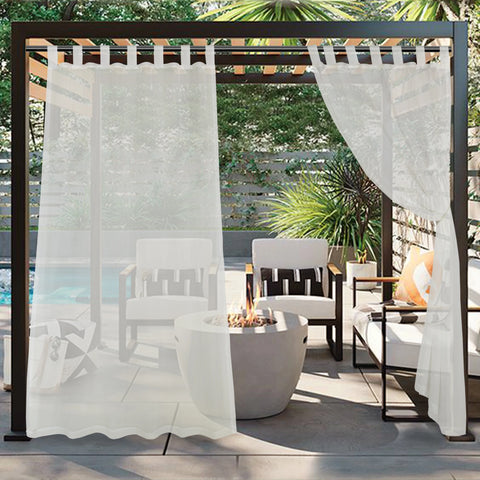 2PCS, Solid color single panel outdoor  sheer curtain with  tap  top transparent polyester fiber	 waterproof outdoor curtain