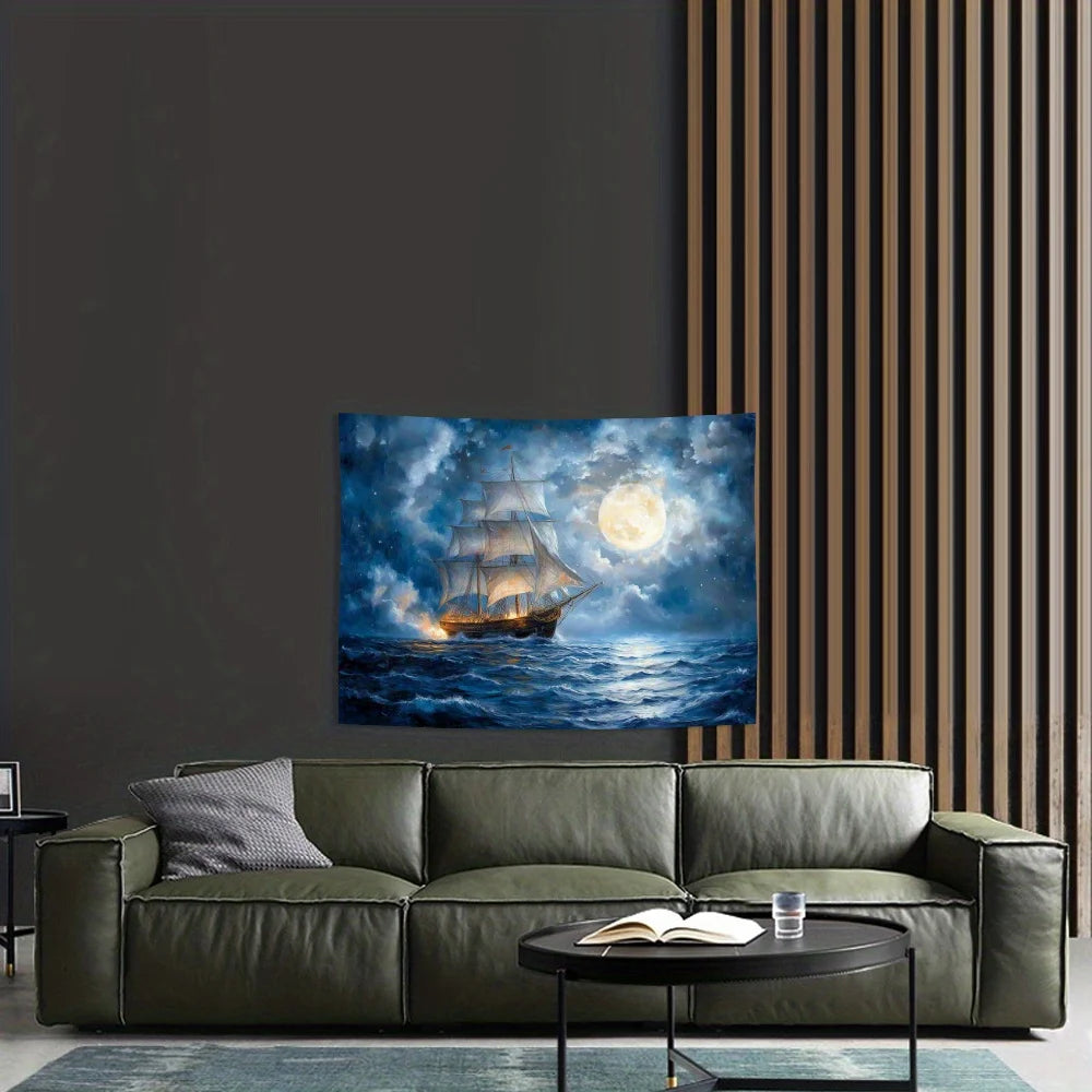 Nautical Sailboat Tapestry - Versatile Polyester Wall Hanging for Living Room, Bedroom, Office & Party Decor - Ideal Creative Gi