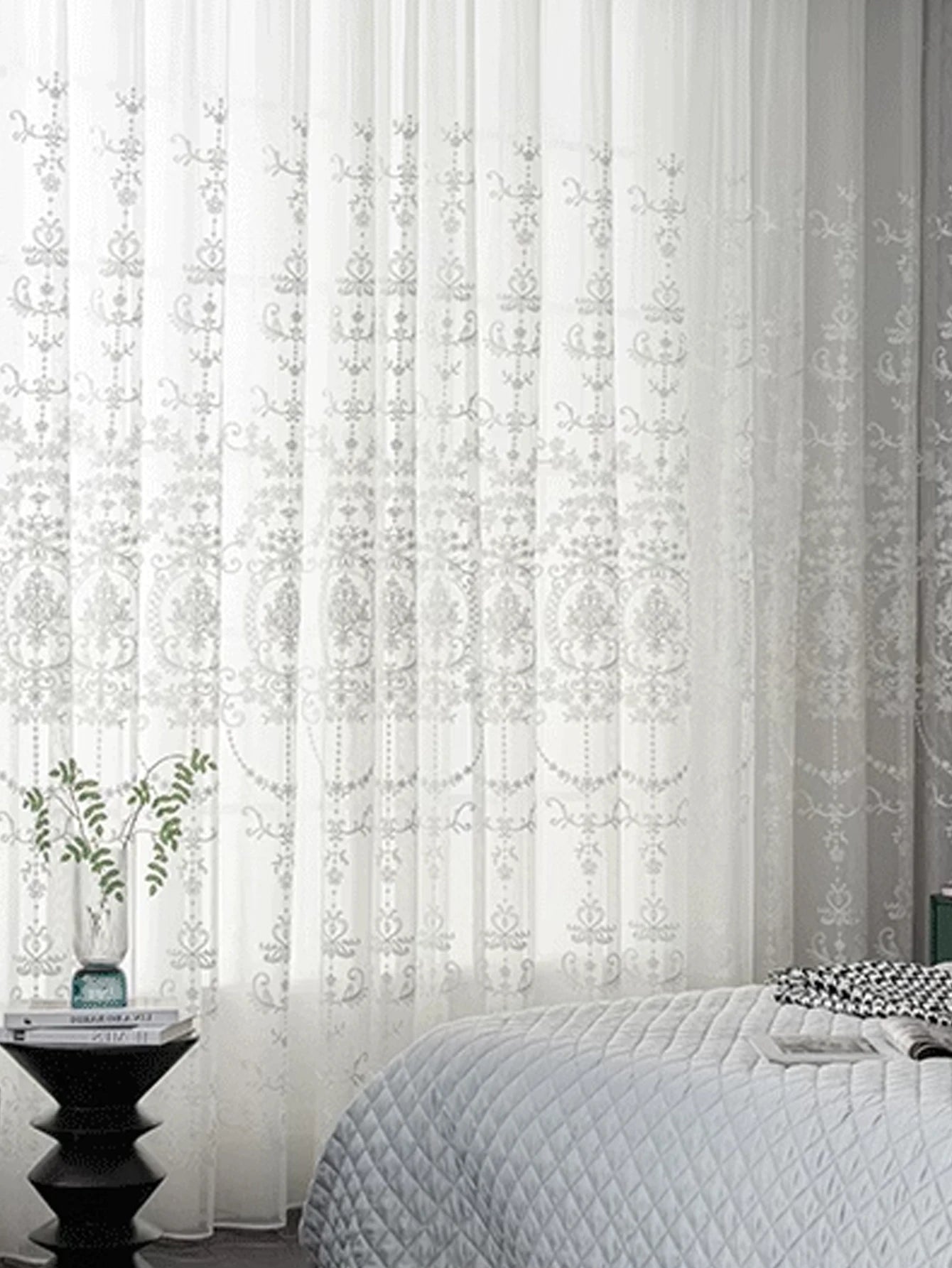 1pc Embroidered White Sheer curtain Polyester Light Filtering Privacy Sheer Curtain for Living room All Season