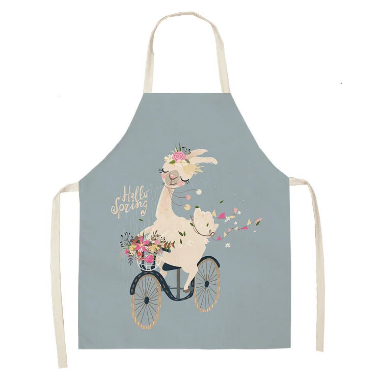 Alpaca Llama Cactus Printed Cotton Linen Sleeveless Aprons Kitchen Women Pinafore Home Cooking Baking Waist Bib Fartuchy Tablier