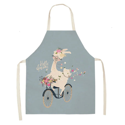 Alpaca Llama Cactus Printed Cotton Linen Sleeveless Aprons Kitchen Women Pinafore Home Cooking Baking Waist Bib Fartuchy Tablier