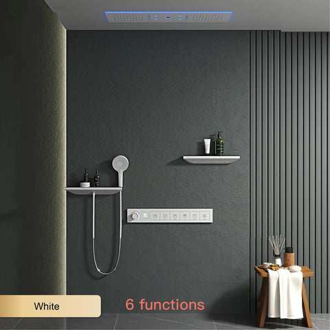 Luxury Brass Ceiling Mount Thermostatic LED digital display Shower Set System Bluetooth Music Rain Shower Head Bathroom Faucet