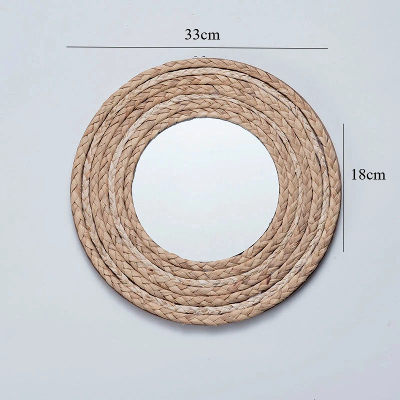 Rattan Handicrafts Decorative Round Mirror Makeup Mirror Bed and Breakfast Living Room Entrance Wall Wall Decorative Mirrors