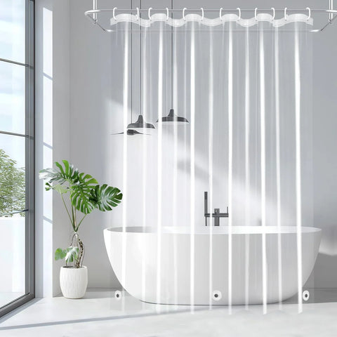 1pc Waterproof Clear Shower Curtain with Bottom Magnets & Metal Grommets Plastic Transparent Shower Curtain Liner for Bathroom