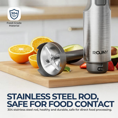 ROUNY 4-in-1 Hand Immersion Blender 1000W Powerful, Stainless Steel Stick Food Mixer,700ml Mixing Beaker,500ml Processor, Whisk