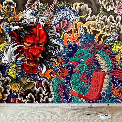 1pc Vibrant Japanese Dragon Tapestry-Fabric Wall Hanging, Aesthetic Anime Art Tapestry for Living Room or Bedroom Decoration