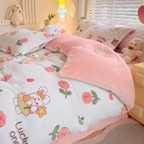 Rainbow Theme Plush Duvet Cover Fluffy Soft Boys Girls Luxury Queen Quilt Cover Winter Warm Letter Print Bedding No Pillowcase
