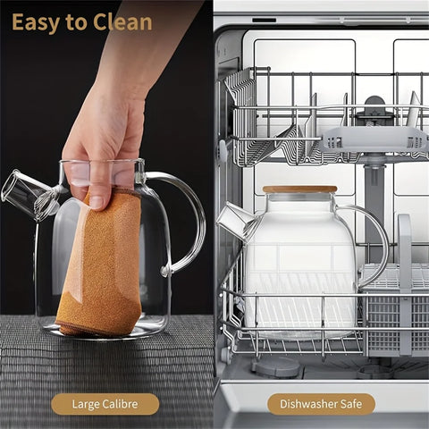 1L/1.8L Large Capacity Glass Teapot High Temperature Resistant Kettle for Steamed Juice Fruit & Iced Tea Home Kitchen Access