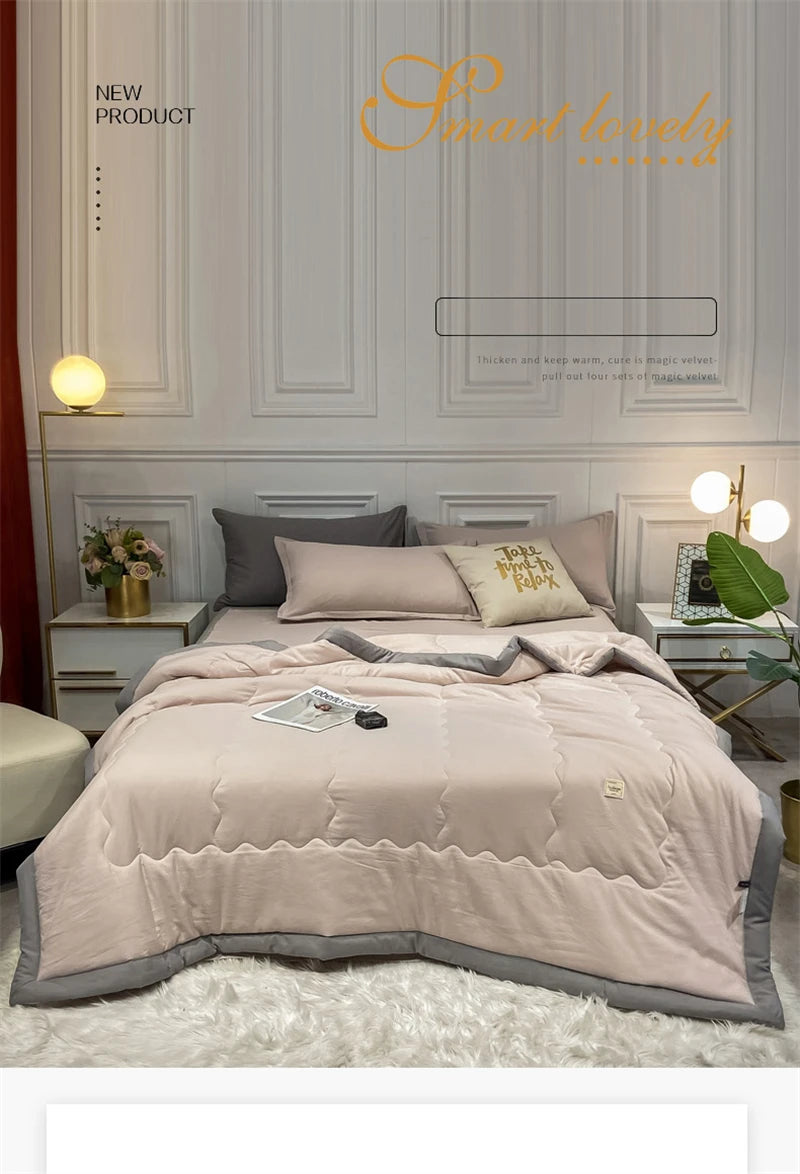 Japan Style Summer Quilt Soft Breathable Quilted Duvet Queen Skin Friendly WashableThin Comforter Lightweight Blanket 180x220