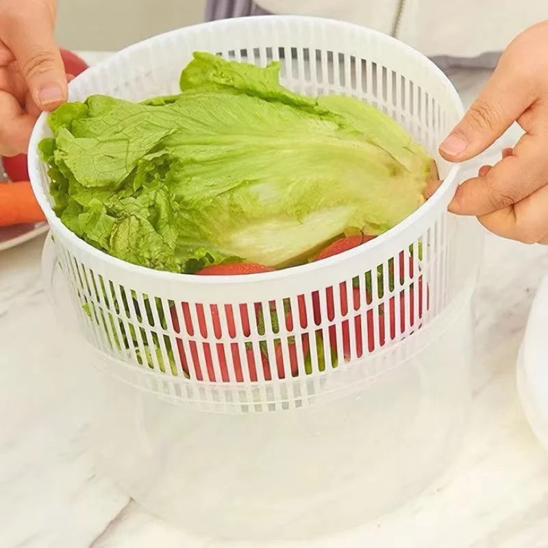 1Pc/Household Vegetable Salad Dehydrator Kitchen Vegetable Washing Hand-Cranked Spinner Double-Layer Draining Vegetable Basin Se
