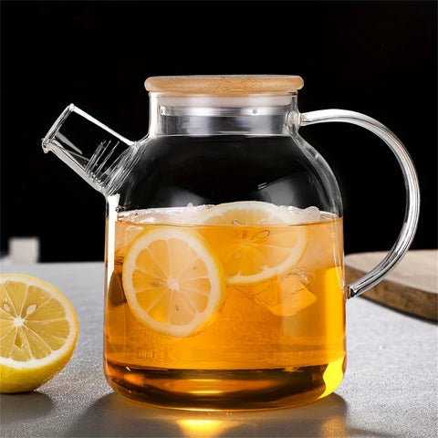 1L/1.8L Large Capacity Glass Teapot High Temperature Resistant Kettle for Steamed Juice Fruit & Iced Tea Home Kitchen Access