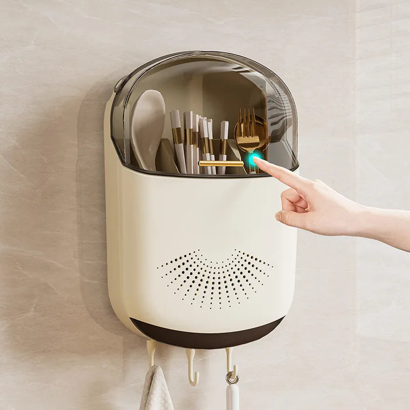 Chopstick Storage Box Wall Mounted Household Kitchen Organizer Lid Rack Dish Drying Rack Utensil Holder for Home Accessories