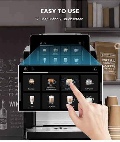 Mcilpoog WS817 -7"colorfAutomatic Espresso Machine with Milk Frother,  21 Flavors for Home & Office