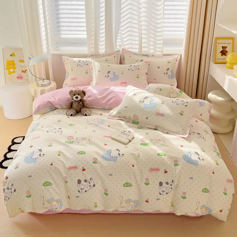 Cute Bear Duvet Cover Set for Teens, 3-Pieces Set 100%Cotton Comforter Cover with Pillow Shams, Soft Comfortable Kids Bedding