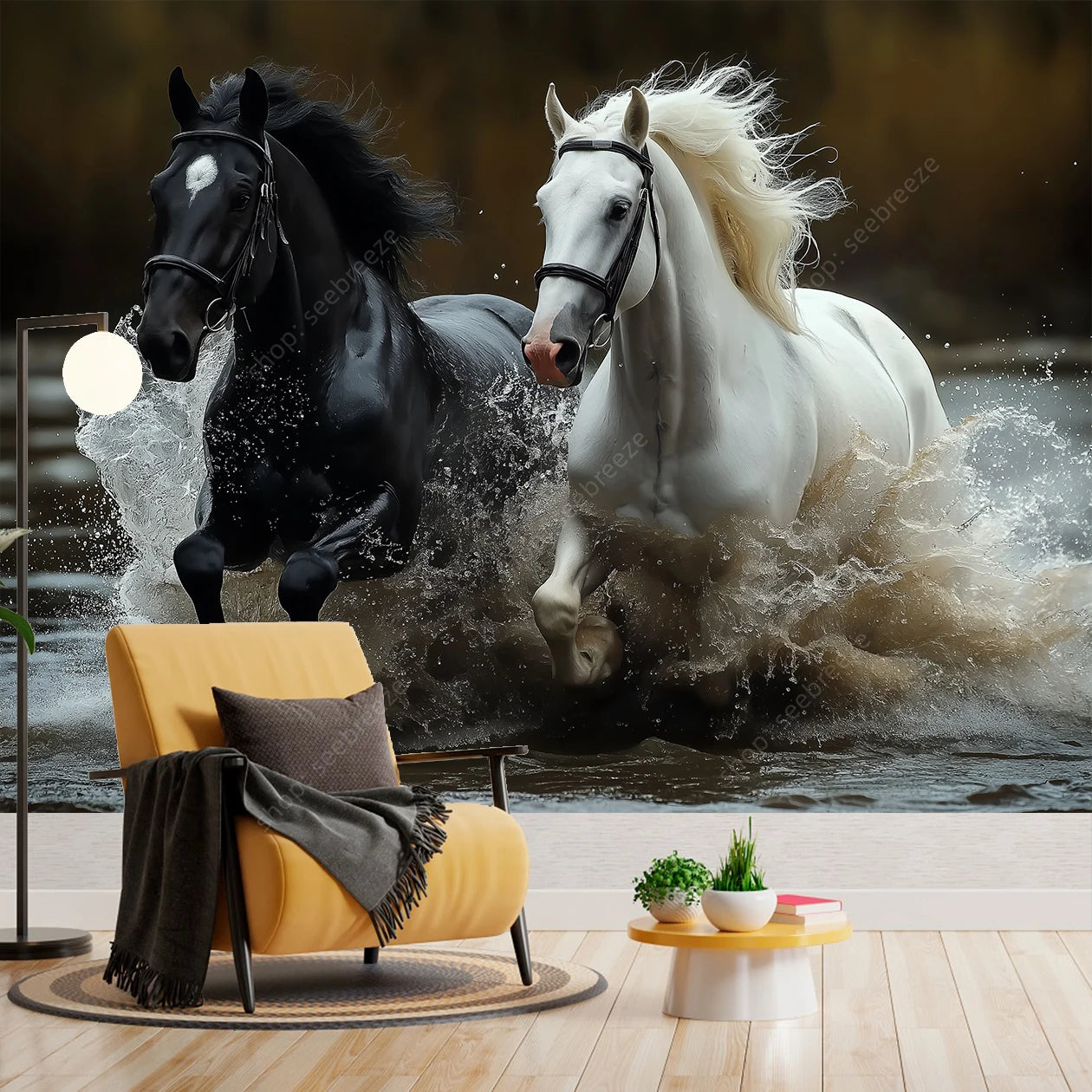 Majestic Black and White Horse Tapestry Elegant Equine Wall Art for Living Room Bedroom Decor Modern Boho Style Home Design