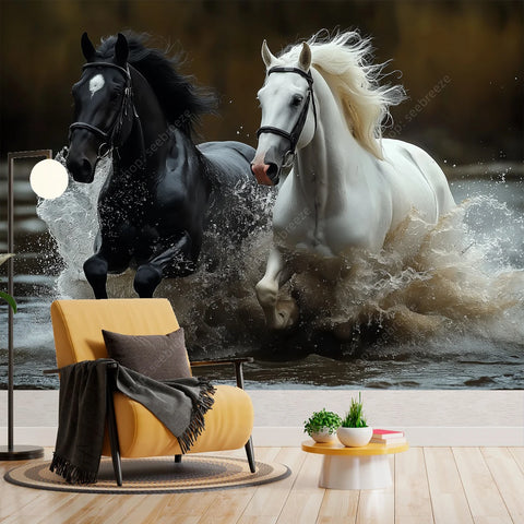 Majestic Black and White Horse Tapestry Elegant Equine Wall Art for Living Room Bedroom Decor Modern Boho Style Home Design