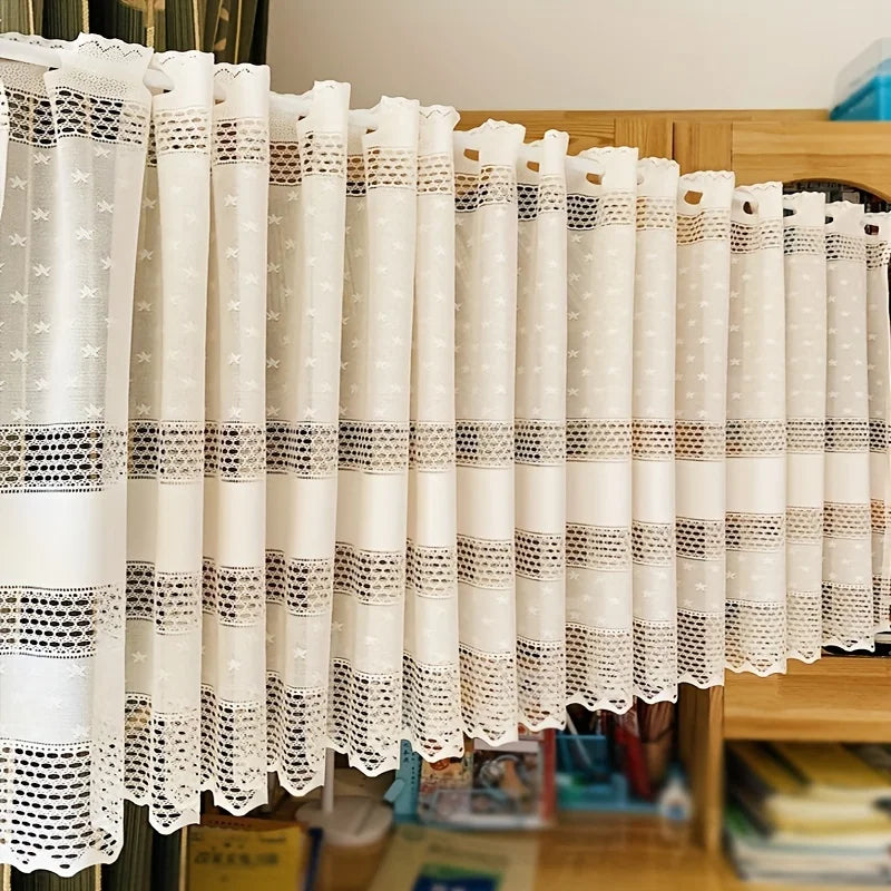 1pc Beige Lace Short Curtians For kitchen Cafe Study Room Door Half Sheer Voile Star Design Partitions Block Small Window Drapes