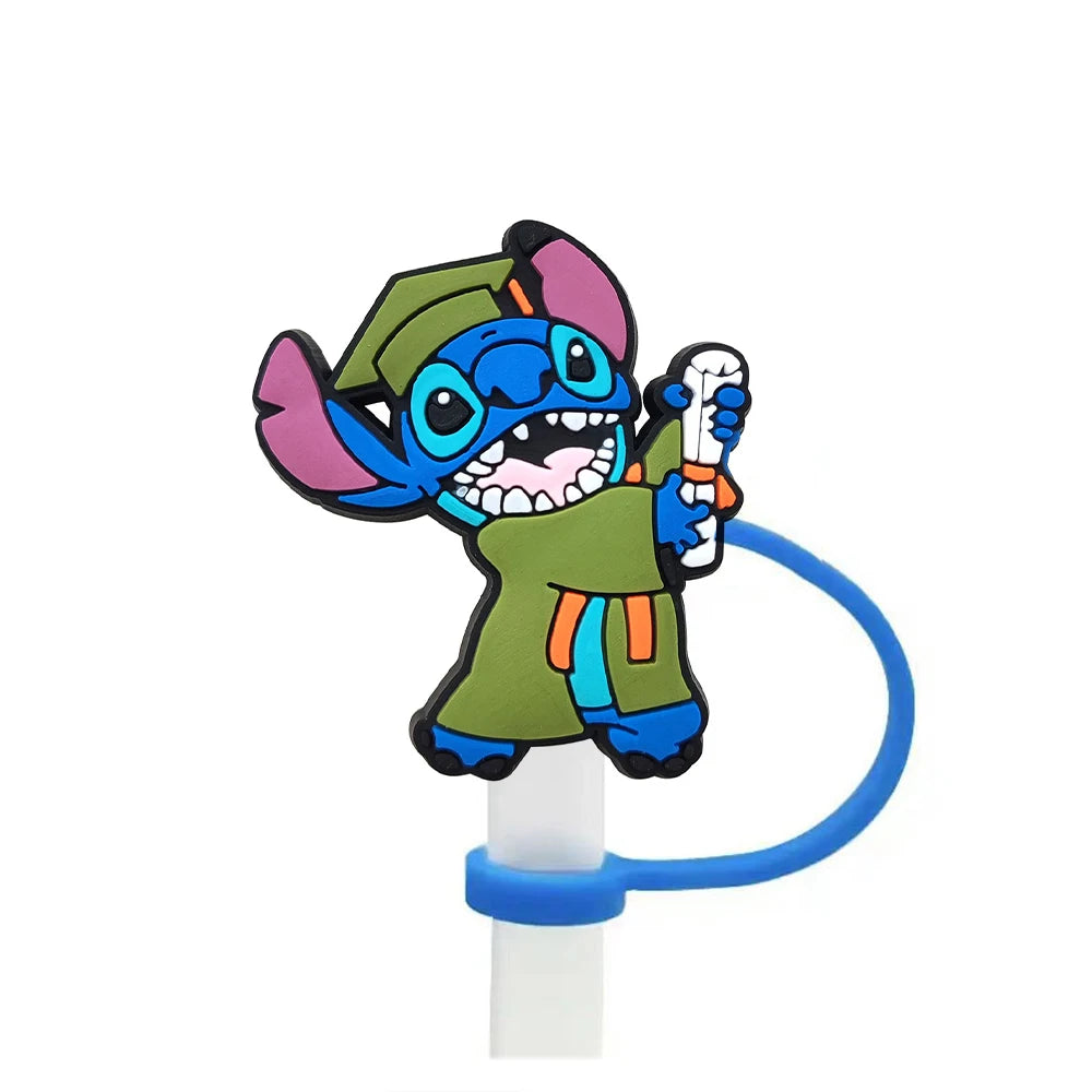 Disney Stitch Cartoon Silicone Straw Covers For Water Glass Bottle Drinking Dust Cap Straw Tip Cover Cup Accessories For 10mm