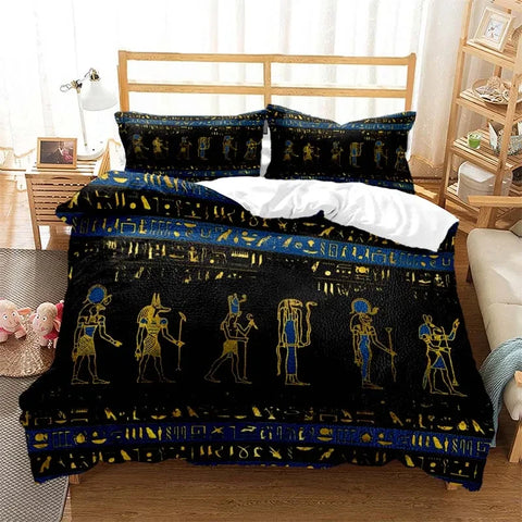 Mystery Egypt Egyptian Golden Anubis Print Bedding Set Duvet Cover with Pillowcase Comforter Bed Single Twin Full Queen Kid Gift