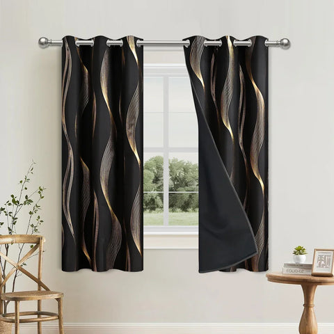 1pc/2pcs 100% Blackout Curtains, Luxury Marble and Wave Pattern Privacy Curtain for Living Room, Bedroom, Home Decor Grommet Top